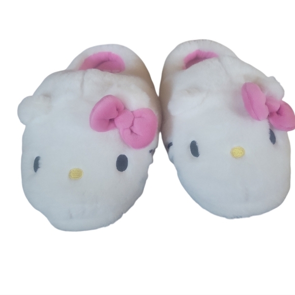 Hello Kitty Shoes - Hello Kitty Cute Plush White and Pink Adult House Slippers Sz 11-12